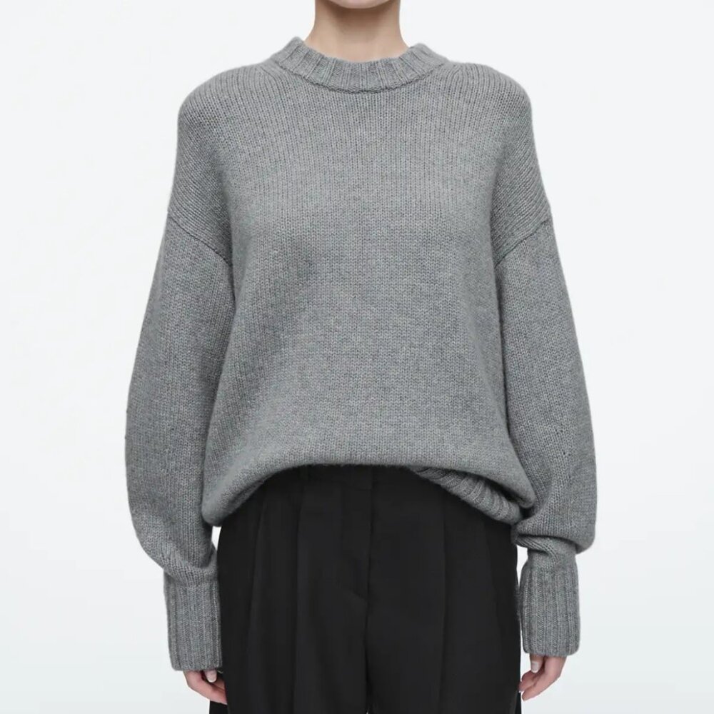 COS CHUNKY PURE CASHMERE CREW-NECK JUMPER - grey - size XS - new with tags